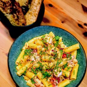 Cremet pasta med tigerrejer fra Njordkøkken