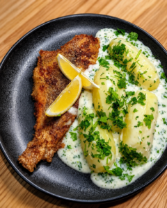 Fiskefrikadeller med kartofler og persillesovs fra Njordkøkken